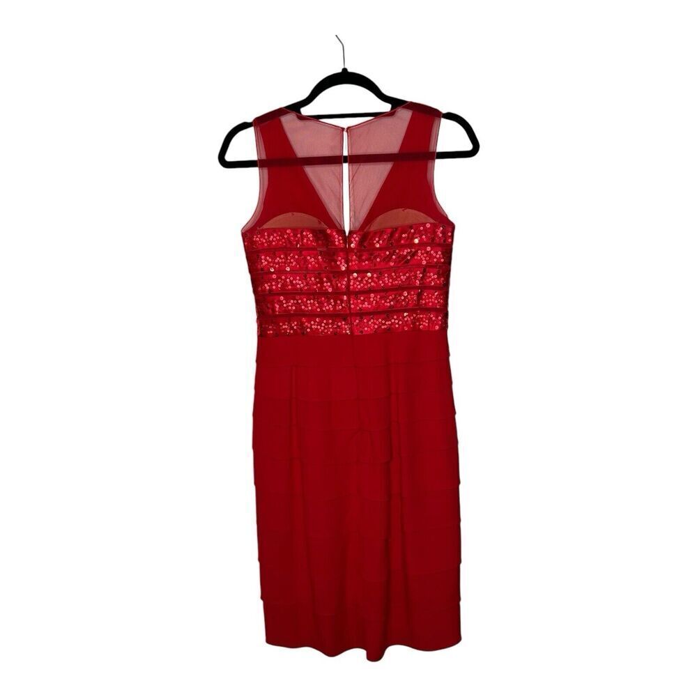 Chetta B Dress Womens Size 6 Silk Red Mesh Tiered Holiday Party Christmas Sequin